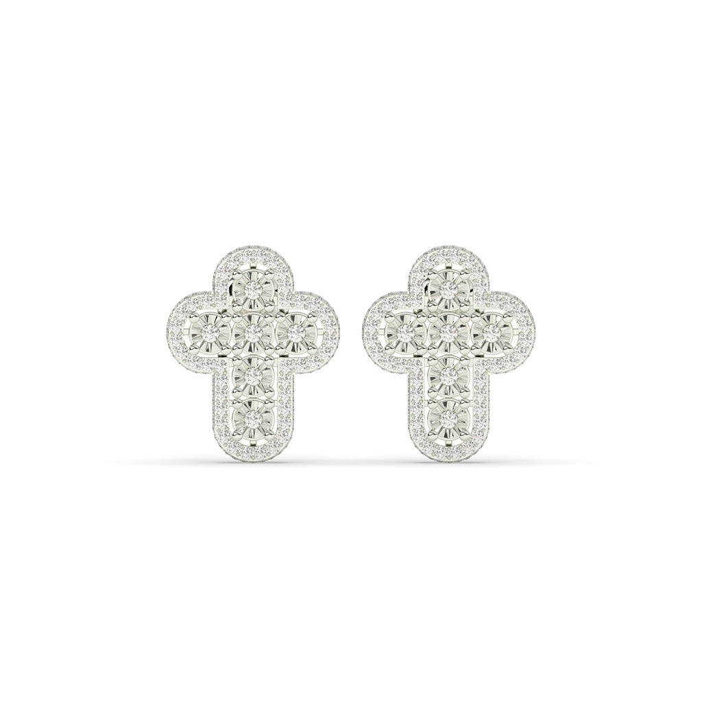 CLASSIC CROSS DIAMOND STUD EARRINGS