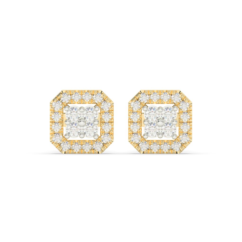 OCTAGONAL FRAME CLUSTER STUD EARRINGS