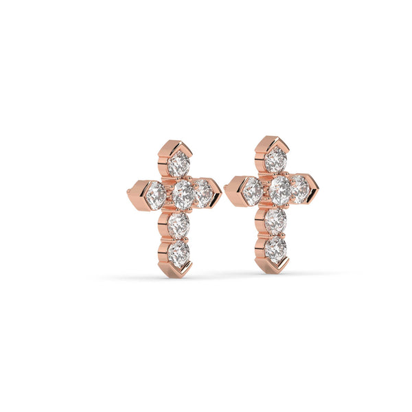 MINIMAL CROSS DIAMOND STUD EARRINGS