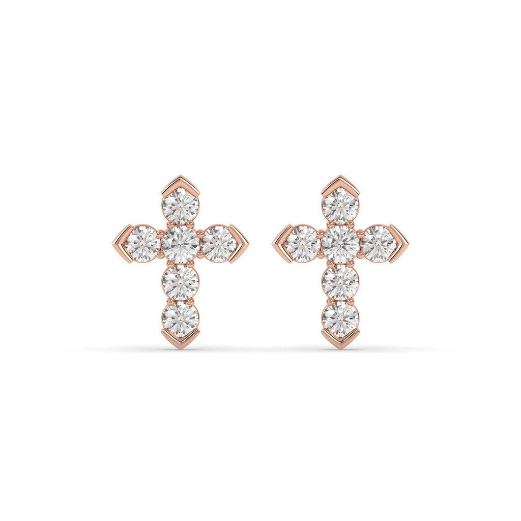 MINIMAL CROSS DIAMOND STUD EARRINGS
