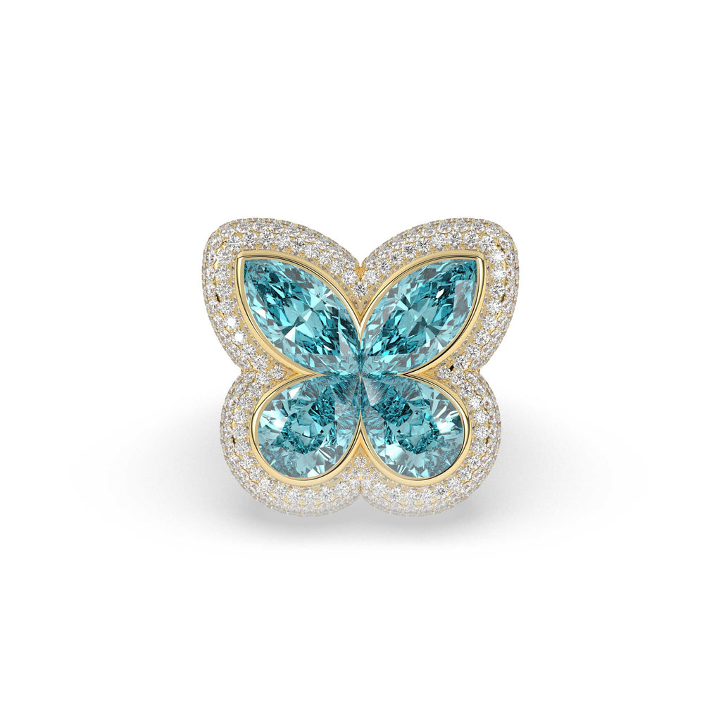 MARQUISE AND PEAR GEMS STONE AND ROUND DIAMOND RING