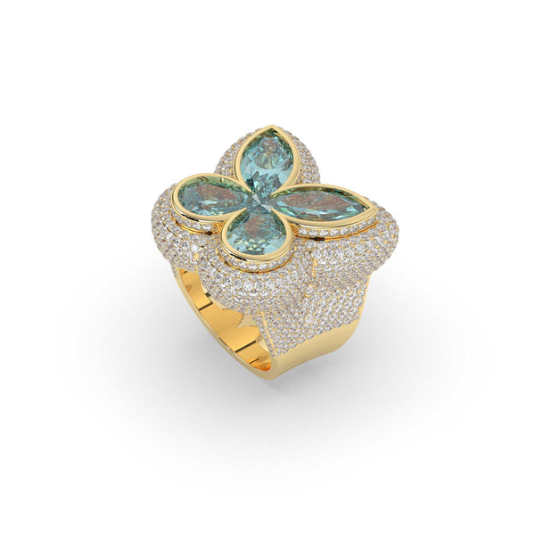 MARQUISE AND PEAR GEMS STONE AND ROUND DIAMOND RING