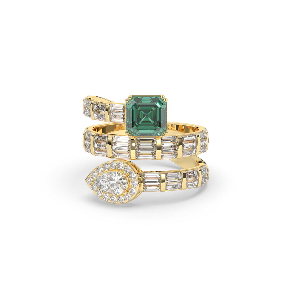 SPIRAL WRAP EMERALD DIAMOND RING