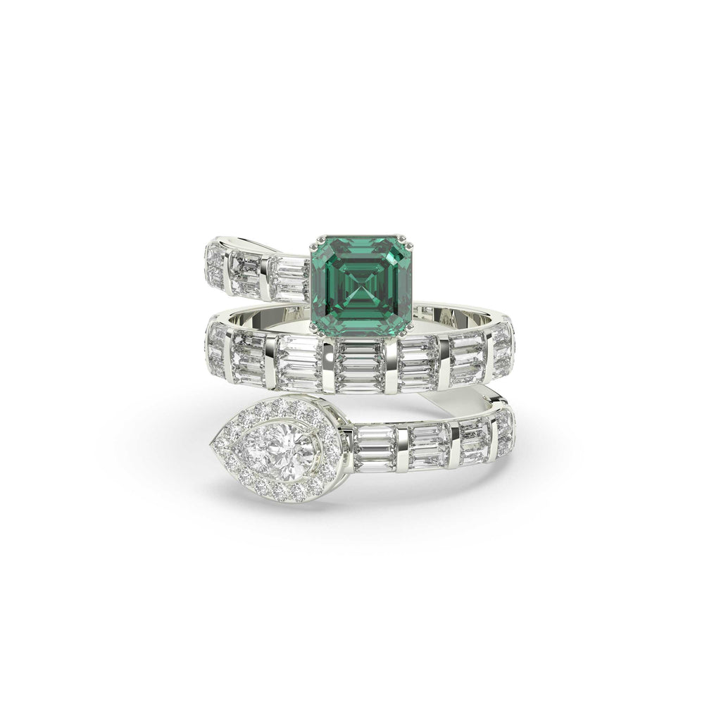 SPIRAL WRAP EMERALD DIAMOND RING