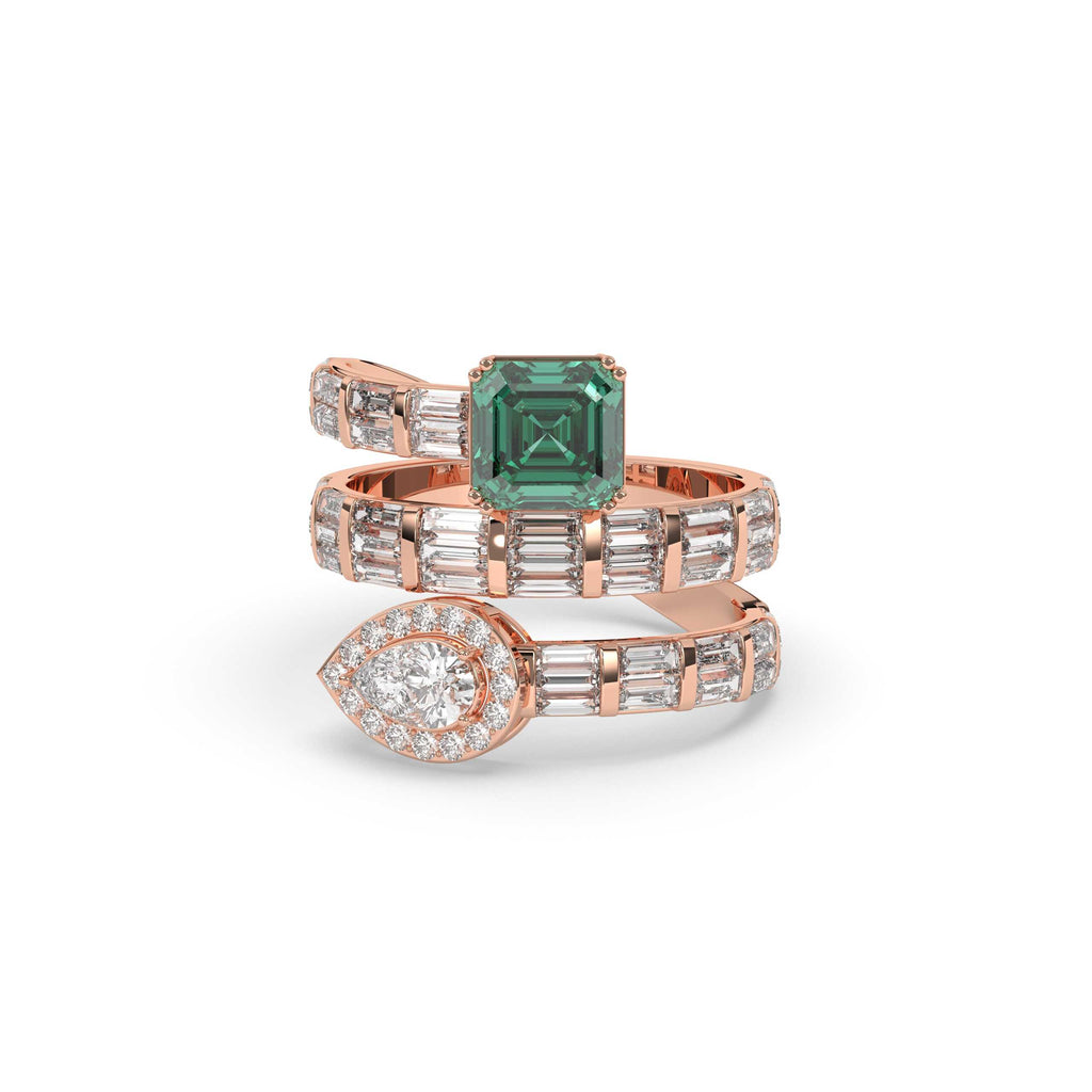 SPIRAL WRAP EMERALD DIAMOND RING
