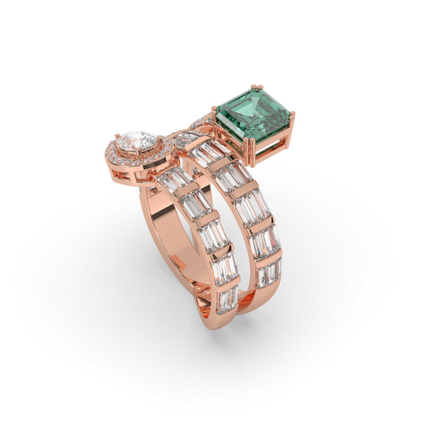 SPIRAL WRAP EMERALD DIAMOND RING