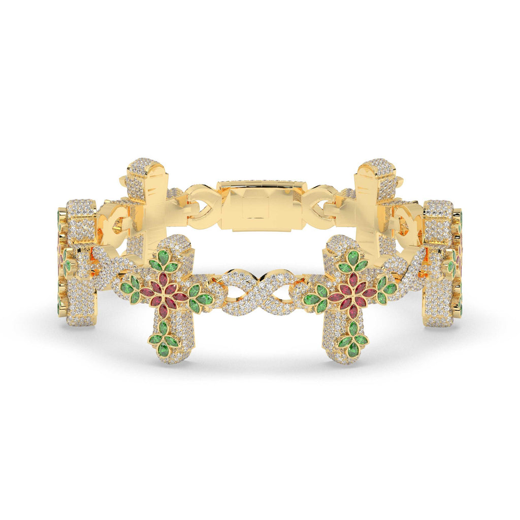 FLORAL MOSAIC CROSS GOLD BRACELET