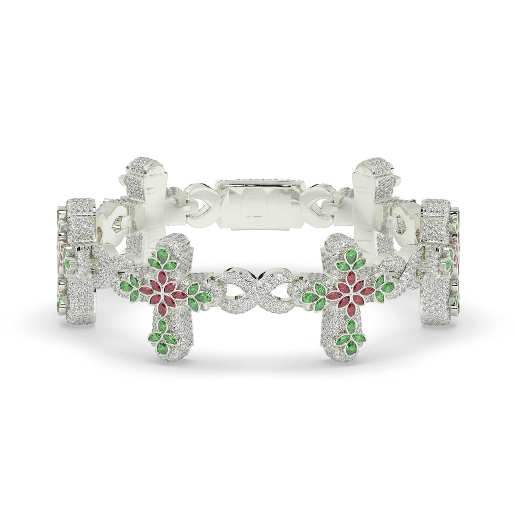 FLORAL MOSAIC CROSS GOLD BRACELET