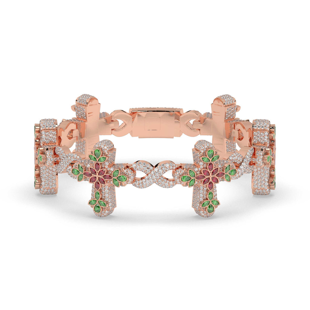 FLORAL MOSAIC CROSS GOLD BRACELET