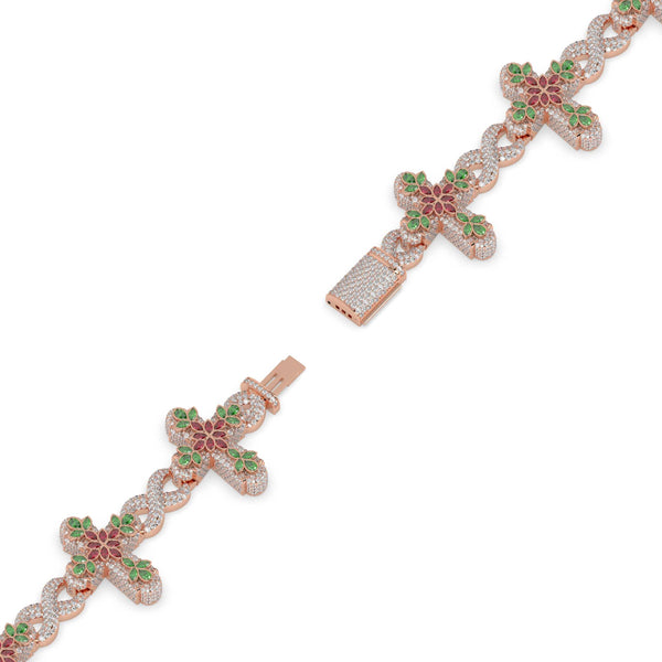 FLORAL MOSAIC CROSS GOLD BRACELET