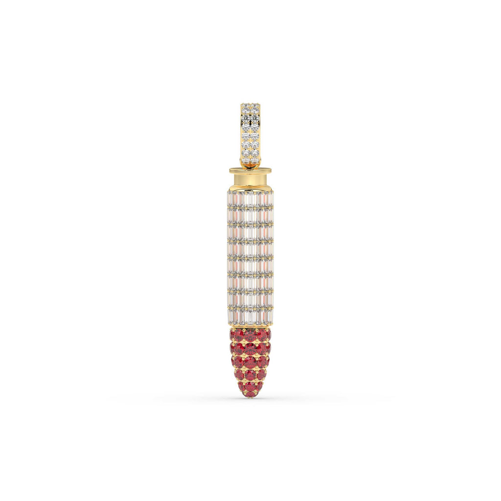 BAGUETTE AND ROUND GEMS STONE AND DIAMOND ICED OUT HIP HOP PENDANT