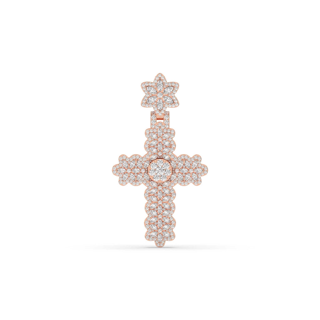 MARQUISE AND ROUND DIAMOND ICED OUT CROSS HIP HOP PENDANT