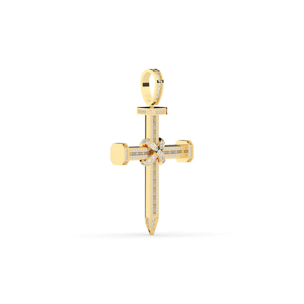 BAGUETTE AND ROUND DIAMOND ICED OUT CROSS HIP HOP PENDANT