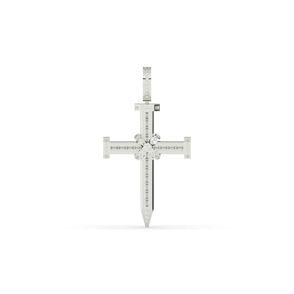 BAGUETTE AND ROUND DIAMOND ICED OUT CROSS HIP HOP PENDANT