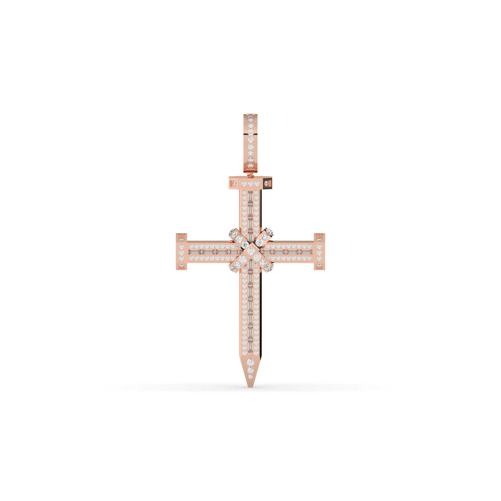 BAGUETTE AND ROUND DIAMOND ICED OUT CROSS HIP HOP PENDANT