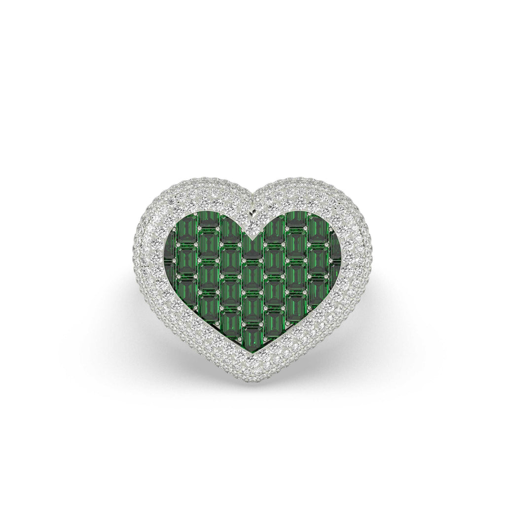 EMERALD HEART DIAMOND STATEMENT RING