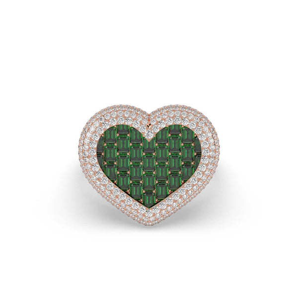 EMERALD HEART DIAMOND STATEMENT RING