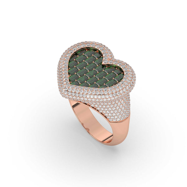 EMERALD HEART DIAMOND STATEMENT RING