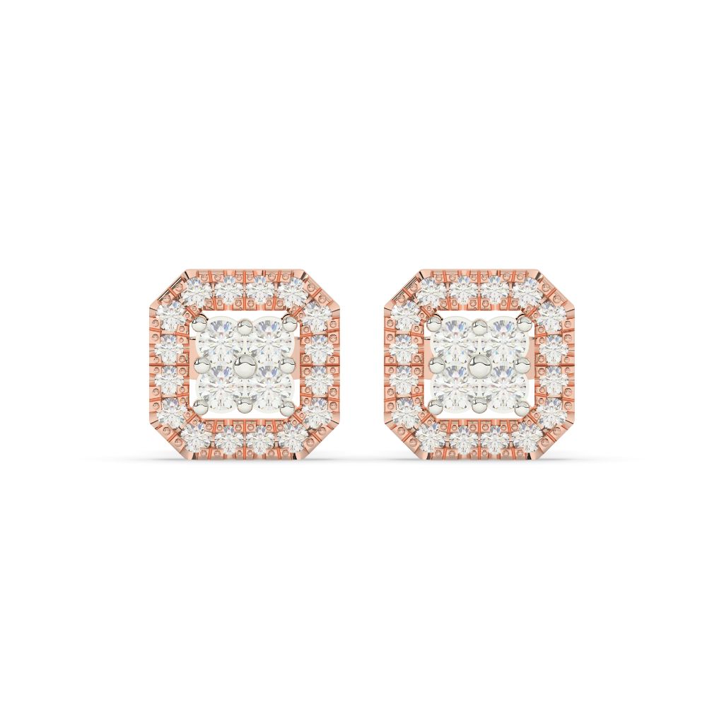 OCTAGONAL FRAME CLUSTER STUD EARRINGS