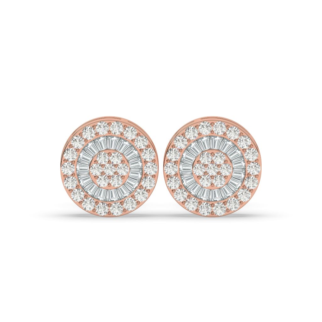 ROUND BAGUETTE HALO STUD EARRINGS