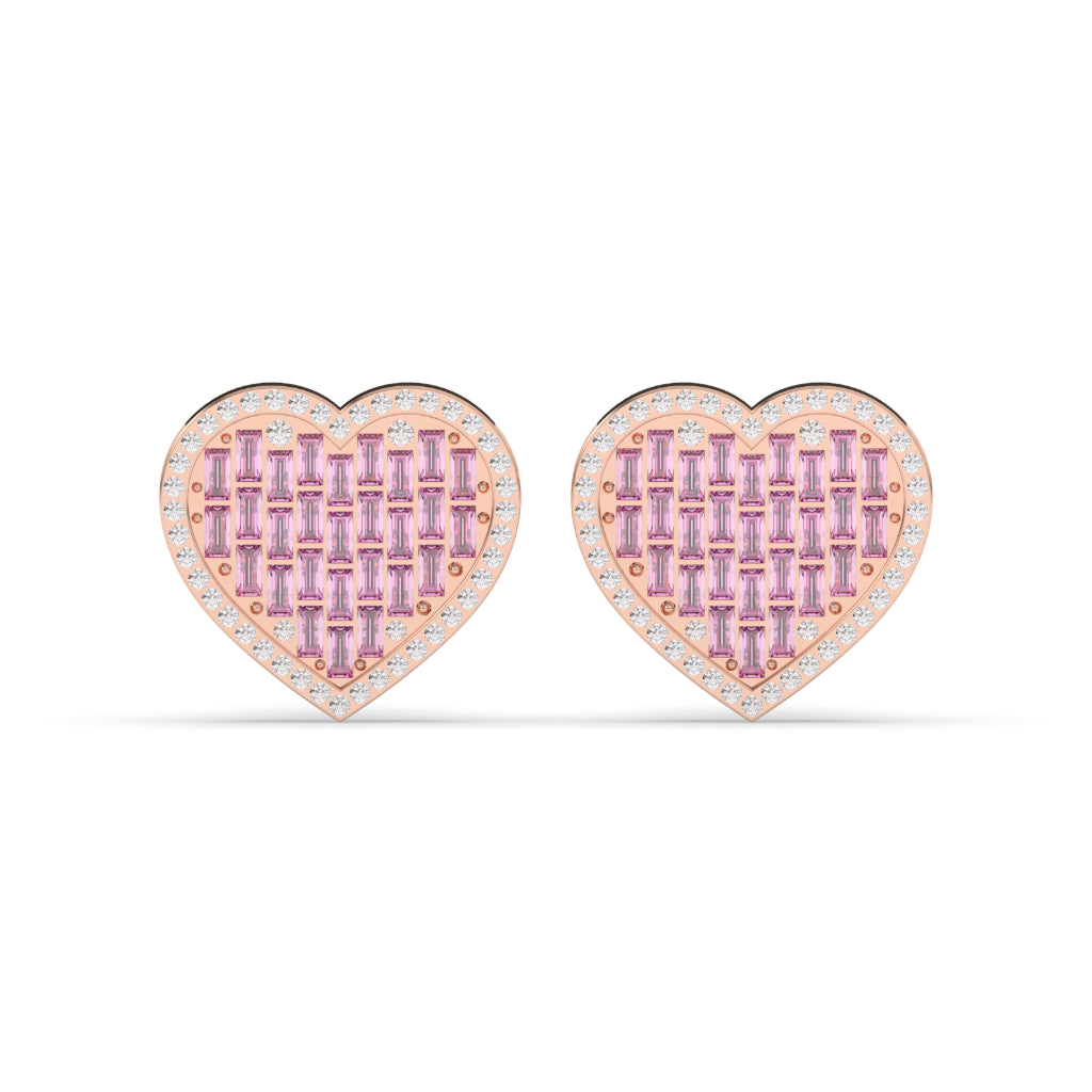 PINK HEART DIAMOND LOVE STUDS