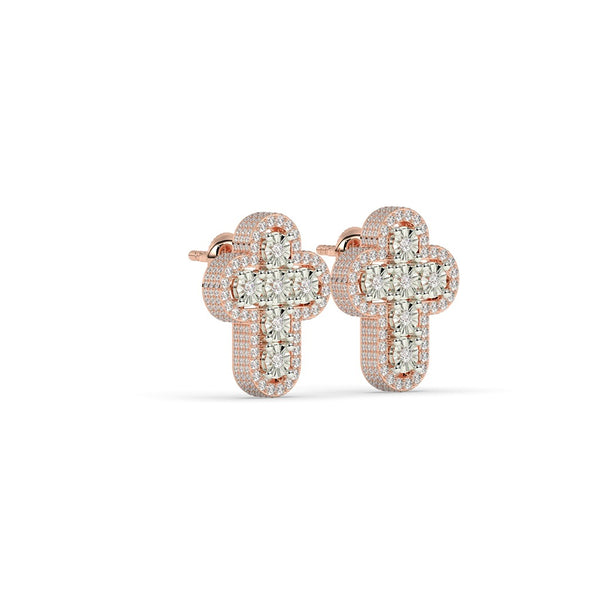 CLASSIC CROSS DIAMOND STUD EARRINGS
