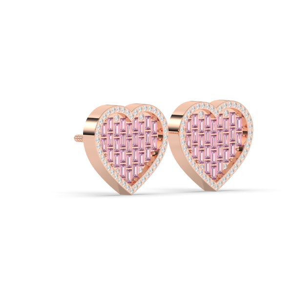 PINK HEART DIAMOND LOVE STUDS