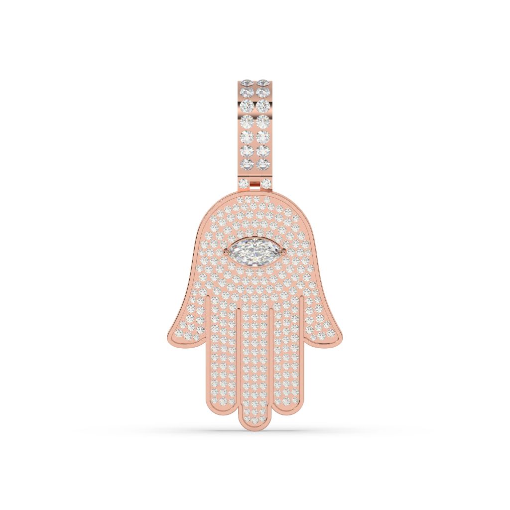 MARQUISE AND ROUND DIAMOND HAMSA ICED OUT HIP HOP PENDANT
