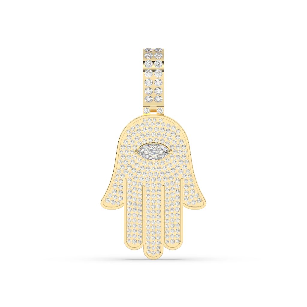 MARQUISE AND ROUND DIAMOND HAMSA ICED OUT HIP HOP PENDANT