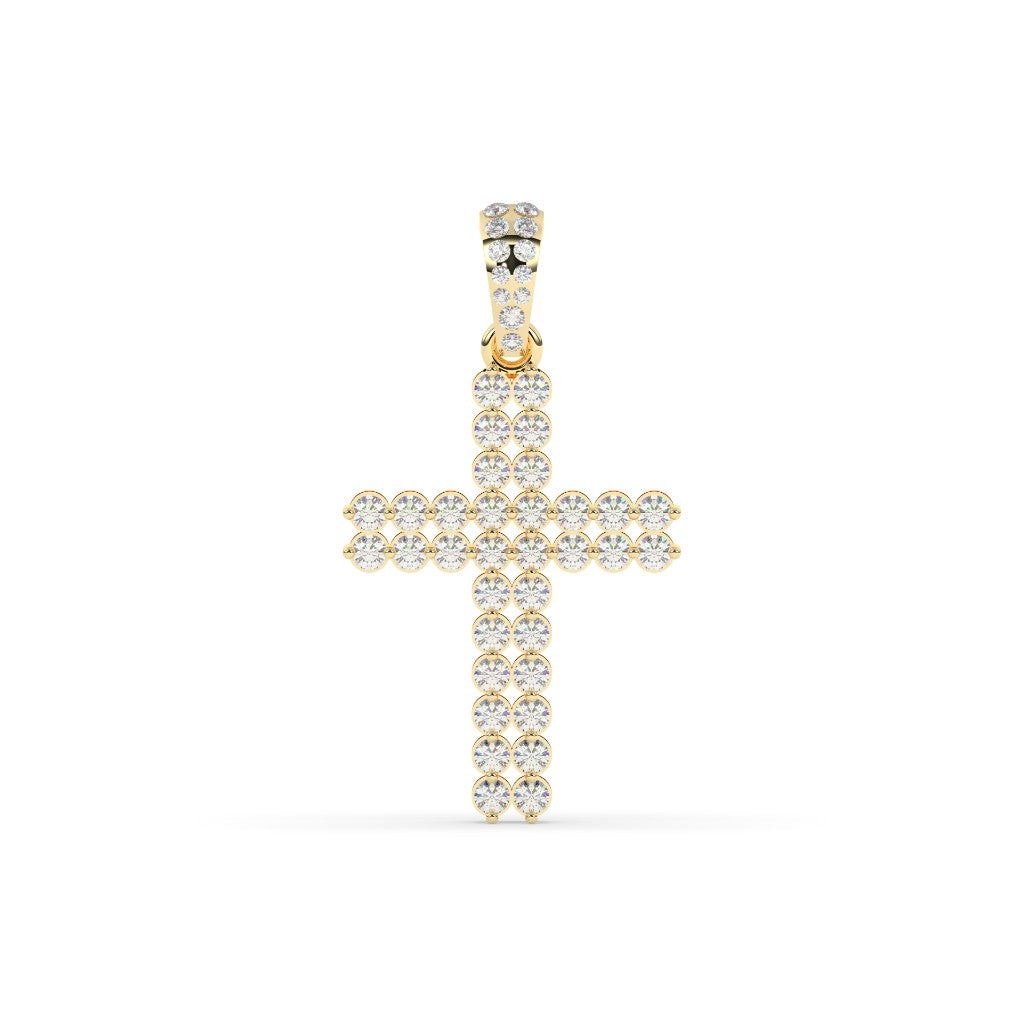 TWO ROW SHINY CROSS CHARM