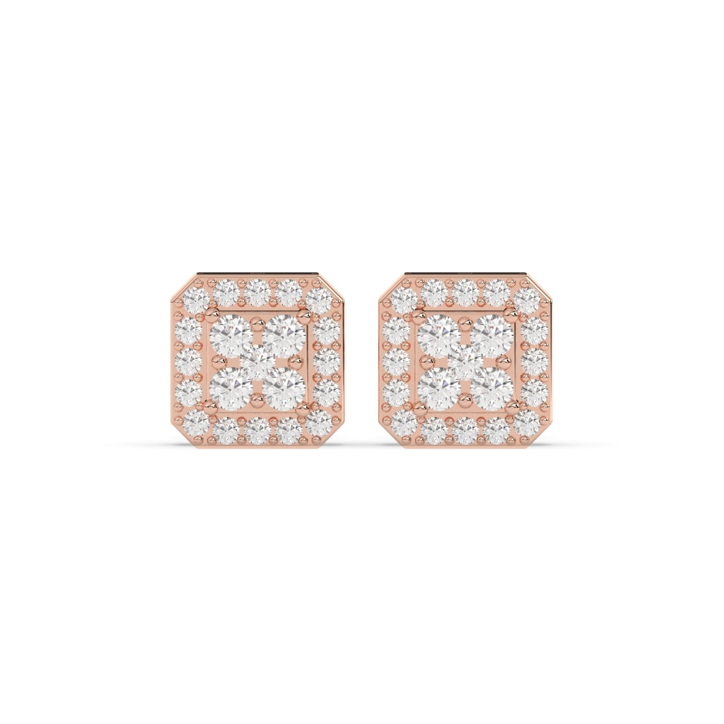 OCTAGONAL CLUSTER DIAMOND STUD EARRINGS