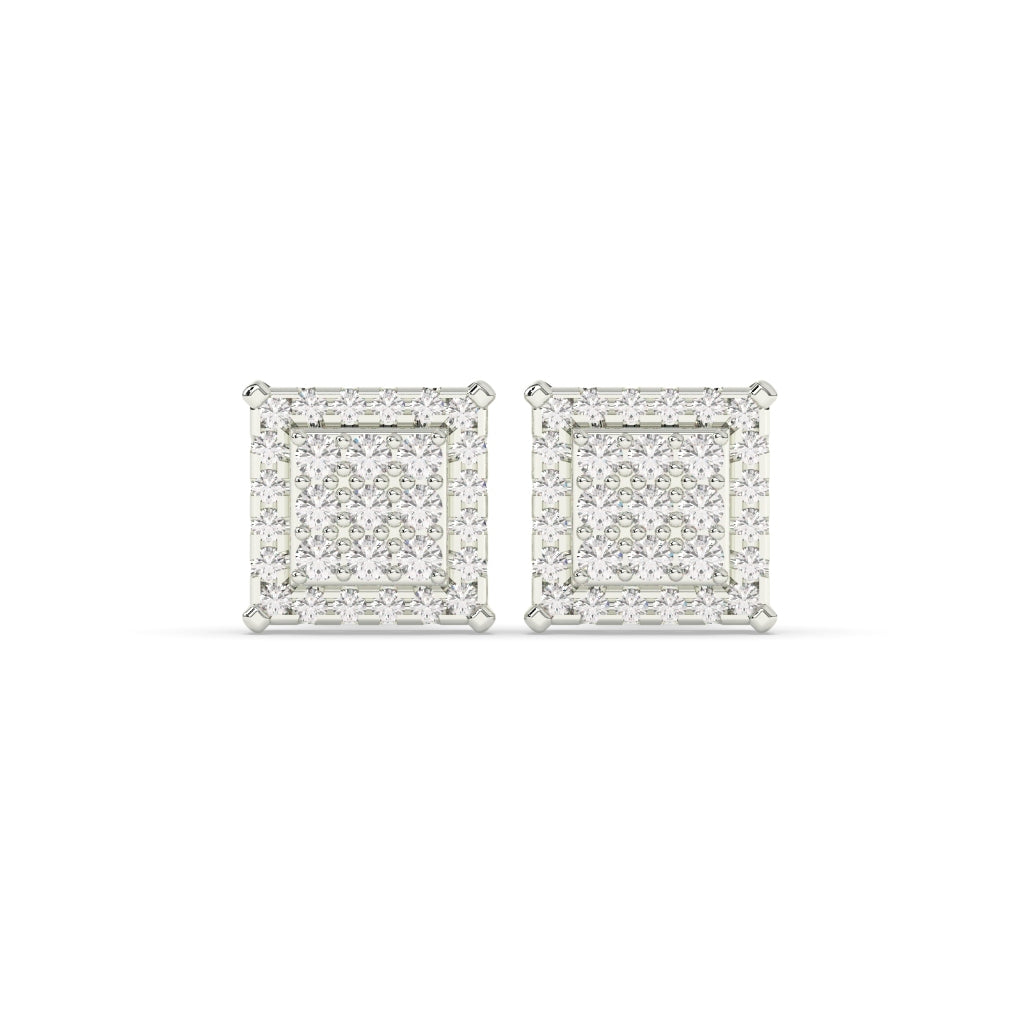 SQUARE CLUSTER DIAMOND STUD EARRINGS
