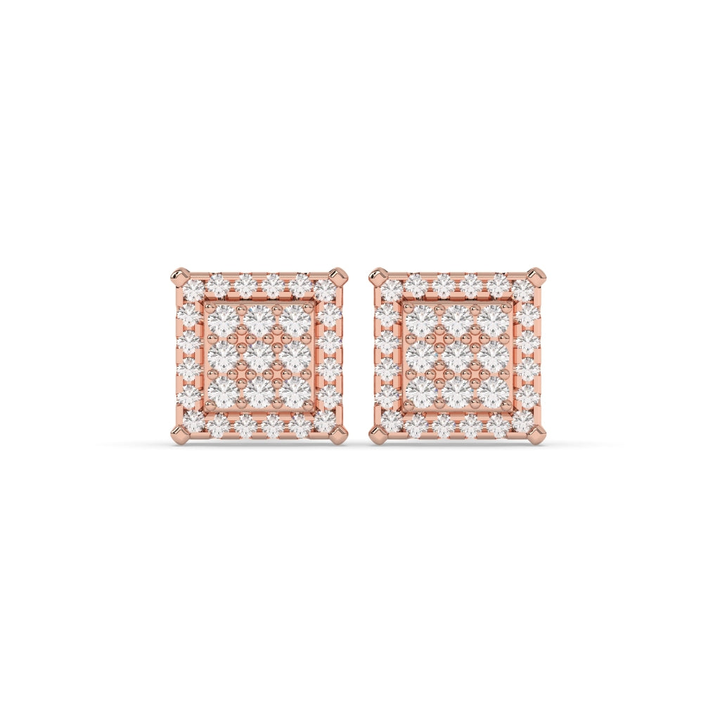 SQUARE CLUSTER DIAMOND STUD EARRINGS