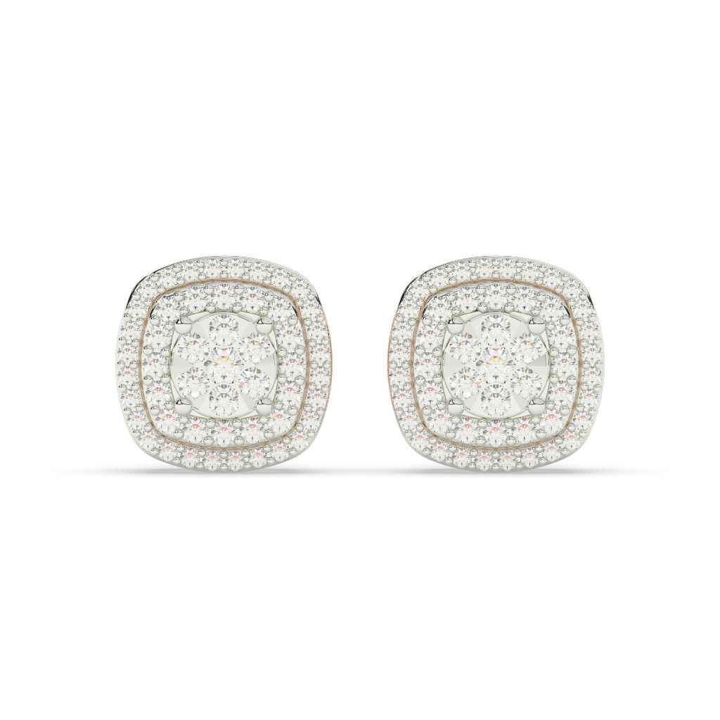 CUSHION CLUSTER HALO STUD EARRINGS
