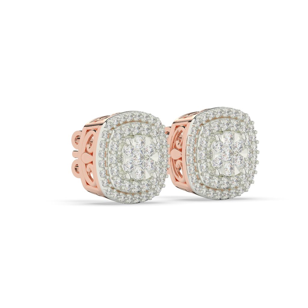 CUSHION CLUSTER HALO STUD EARRINGS