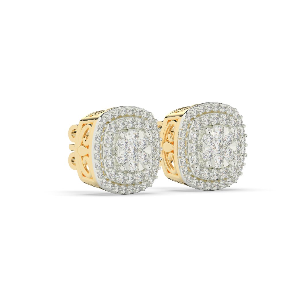 CUSHION CLUSTER HALO STUD EARRINGS