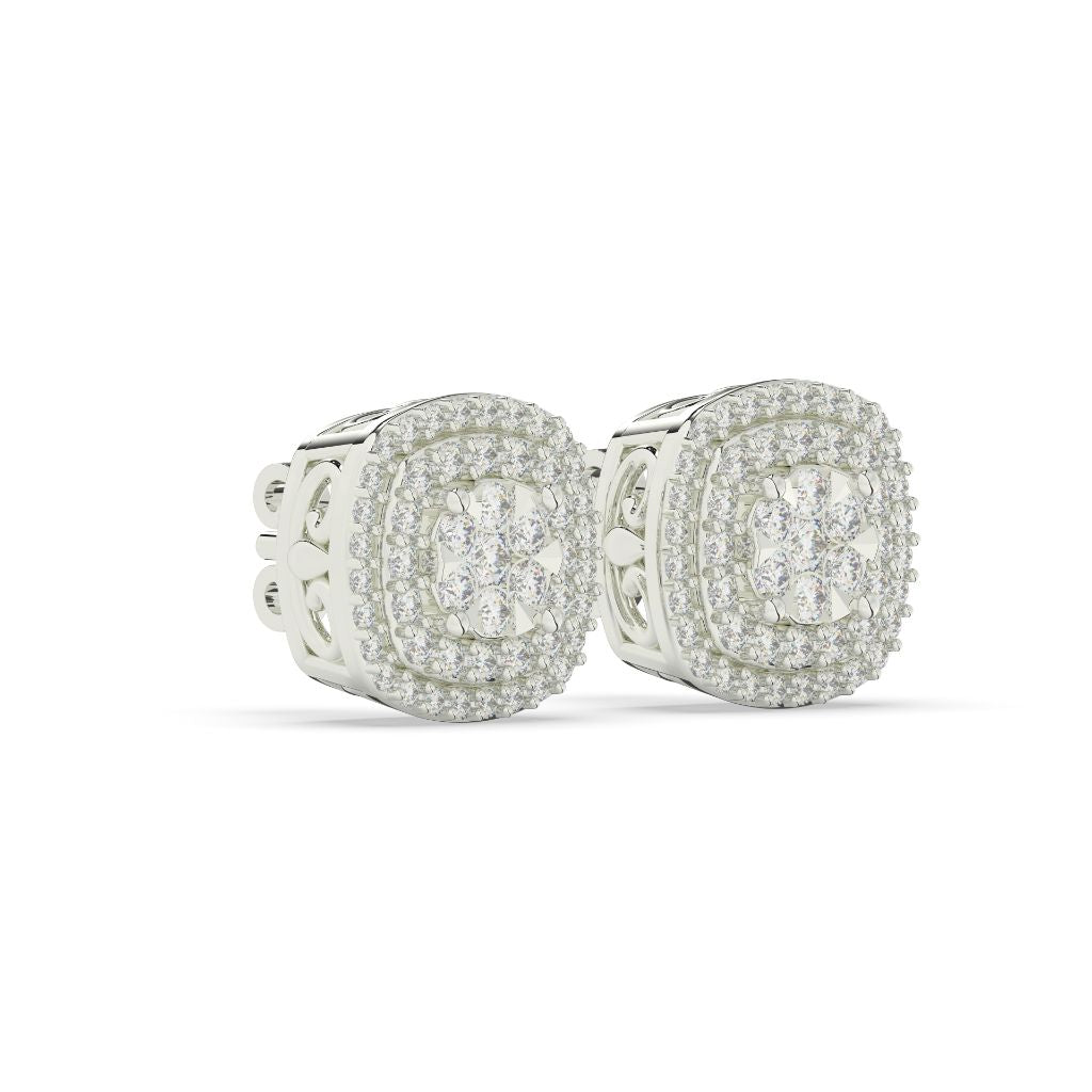 CUSHION CLUSTER HALO STUD EARRINGS
