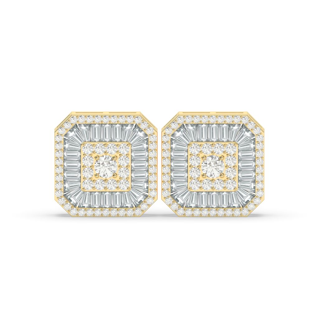 OCTAGON BAGUETTE HALO STUD EARRINGS