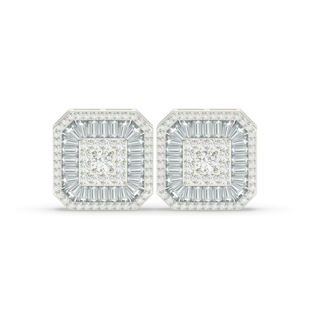 OCTAGON BAGUETTE HALO STUD EARRINGS