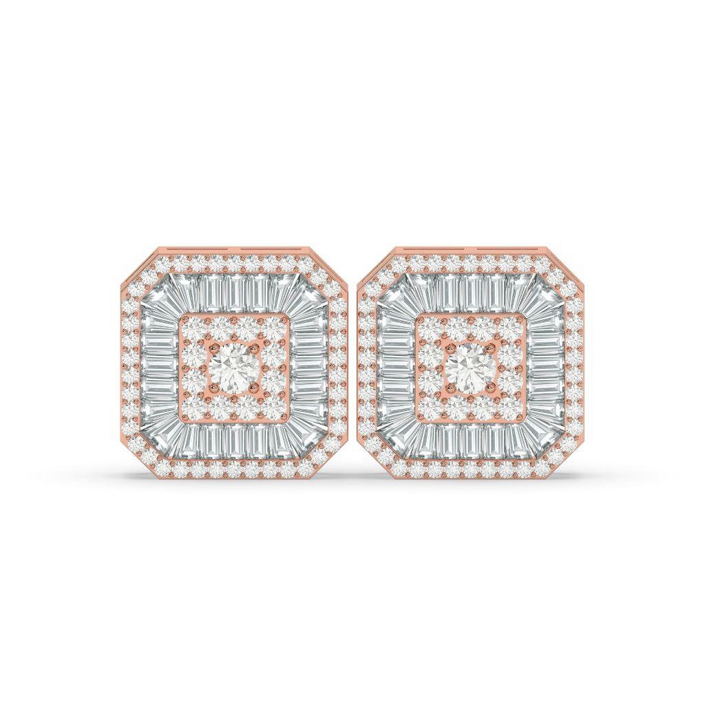 OCTAGON BAGUETTE HALO STUD EARRINGS