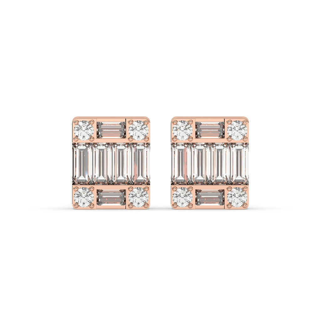 BAGUETTE BRICK DIAMOND STUD EARRINGS