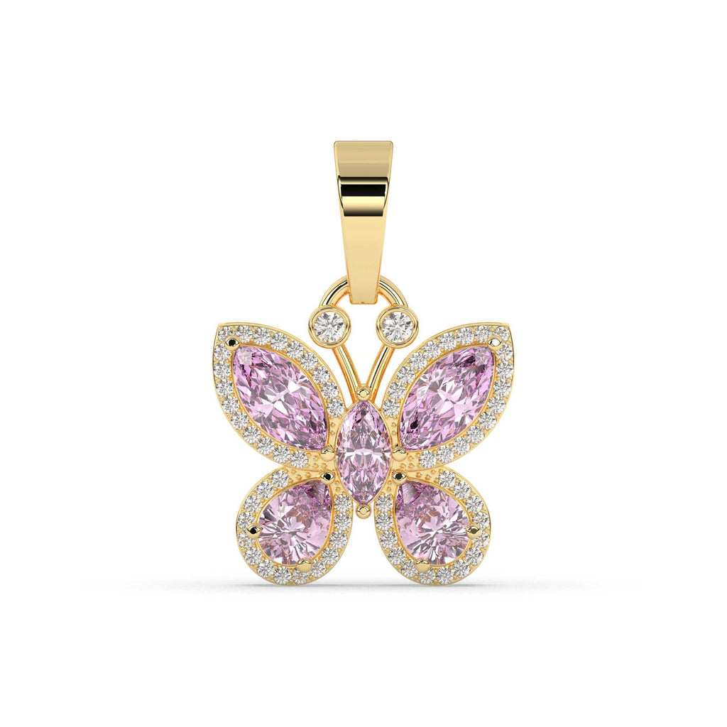 PINK BUTTERFLY DIAMOND GOLD PENDANT