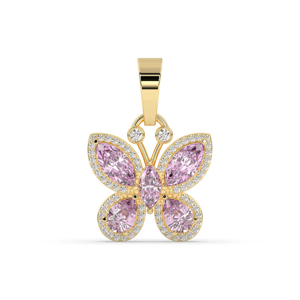 PINK BUTTERFLY DIAMOND GOLD PENDANT