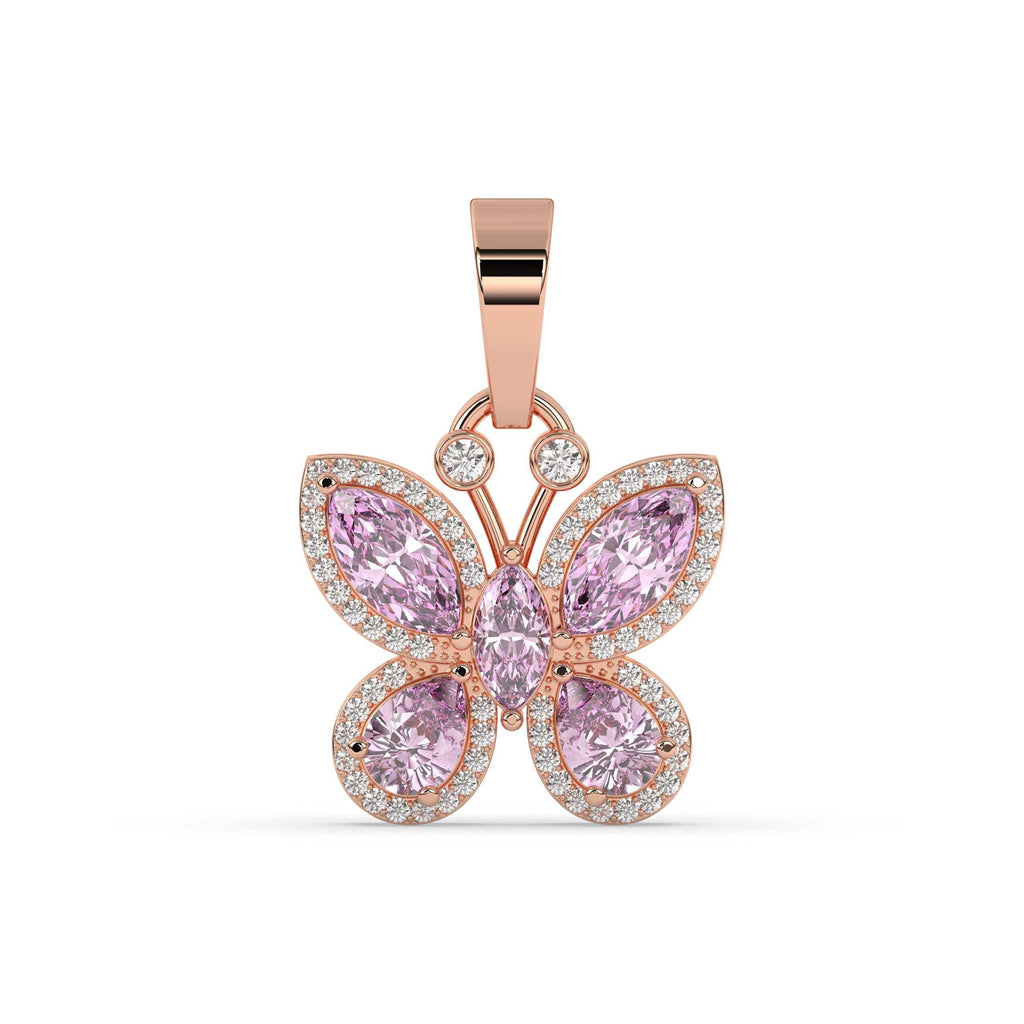 PINK BUTTERFLY DIAMOND GOLD PENDANT
