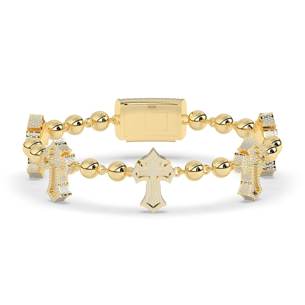 DIVINE CROSS BEADED GOLD BRACELET