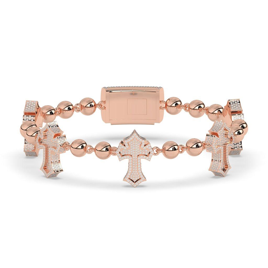 DIVINE CROSS BEADED GOLD BRACELET