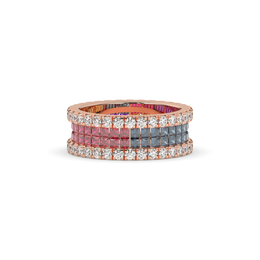 MULTICOLOR GEMSTONE DIAMOND STACK BAND