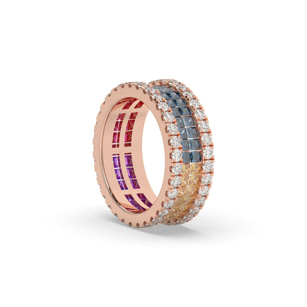 MULTICOLOR GEMSTONE DIAMOND STACK BAND