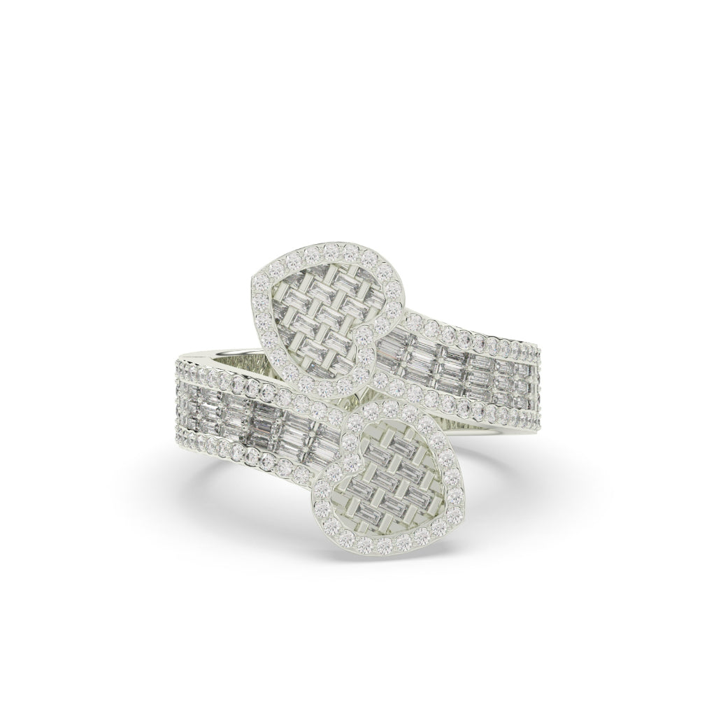 DOUBLE HEART BAGUETTE DIAMOND RING