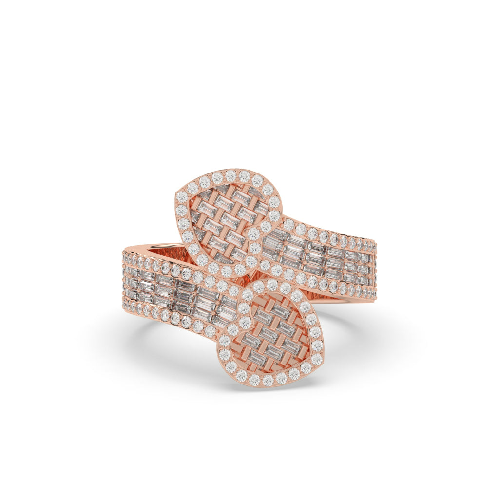 DOUBLE HEART BAGUETTE DIAMOND RING